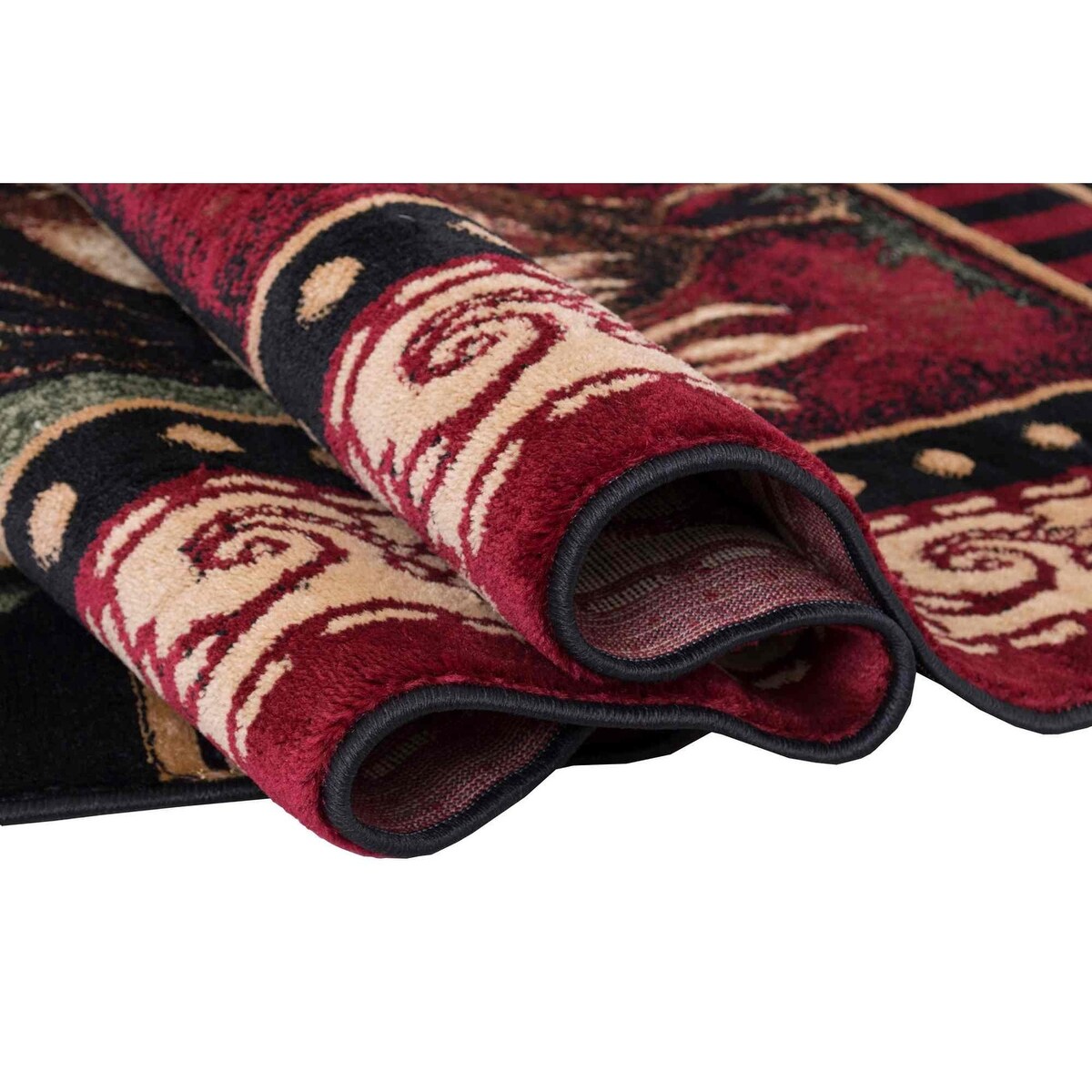 HR Lodge, Cabin Nature and Animals Area Rug Geometric Cabin Area Rug–Abstract, Black, Green, Red, Rooster Rug