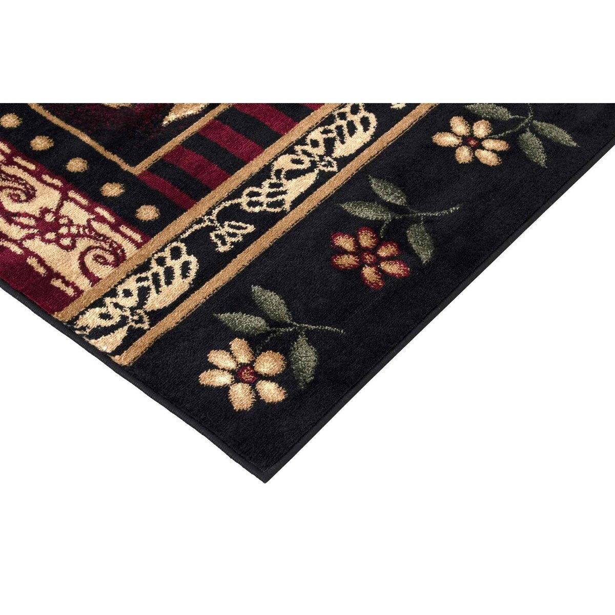 HR Lodge, Cabin Nature and Animals Area Rug Geometric Cabin Area Rug–Abstract, Black, Green, Red, Rooster Rug