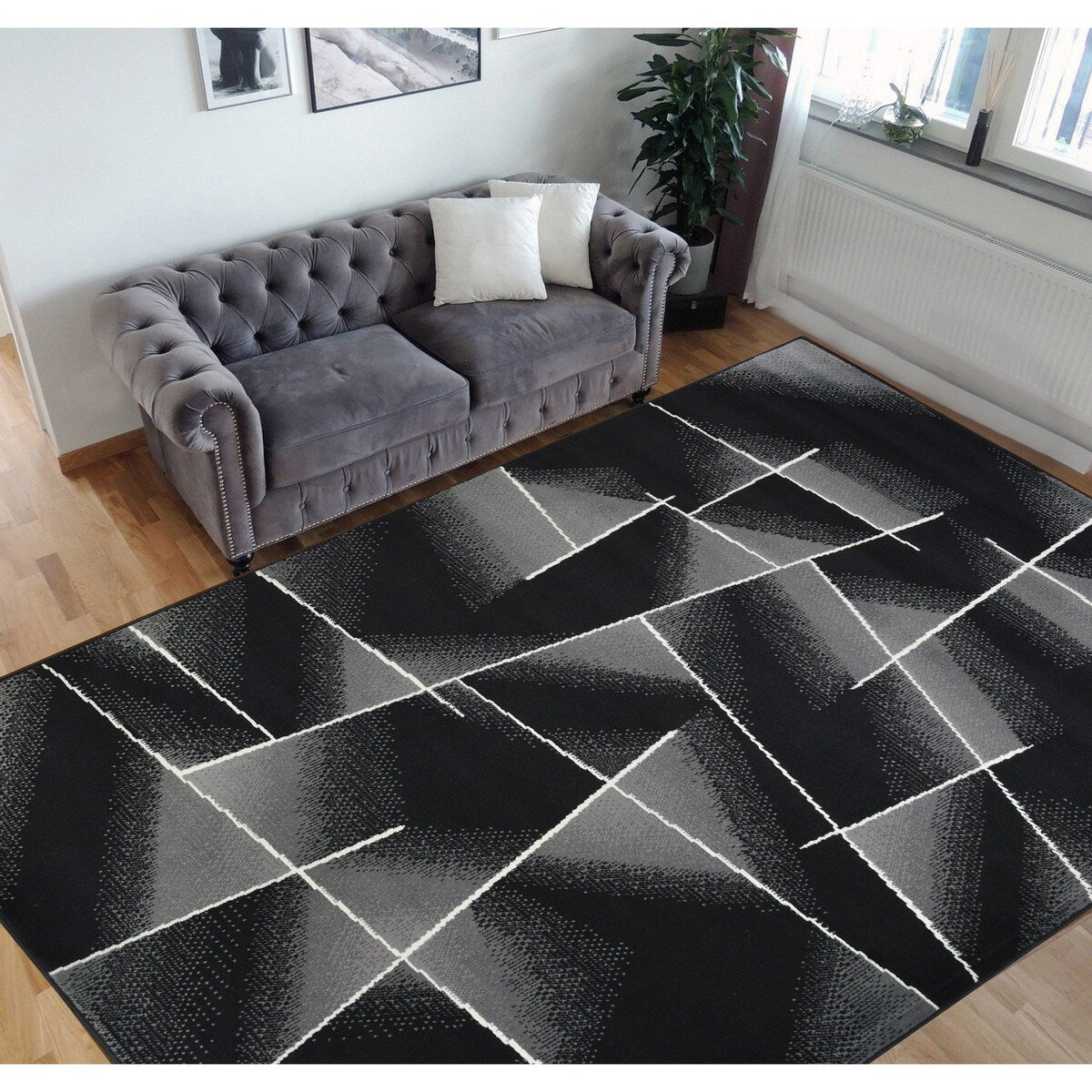 HR Square Pattern Area Rug Box Pattern Modern Carpet Comfy shed Free Stain Resistant