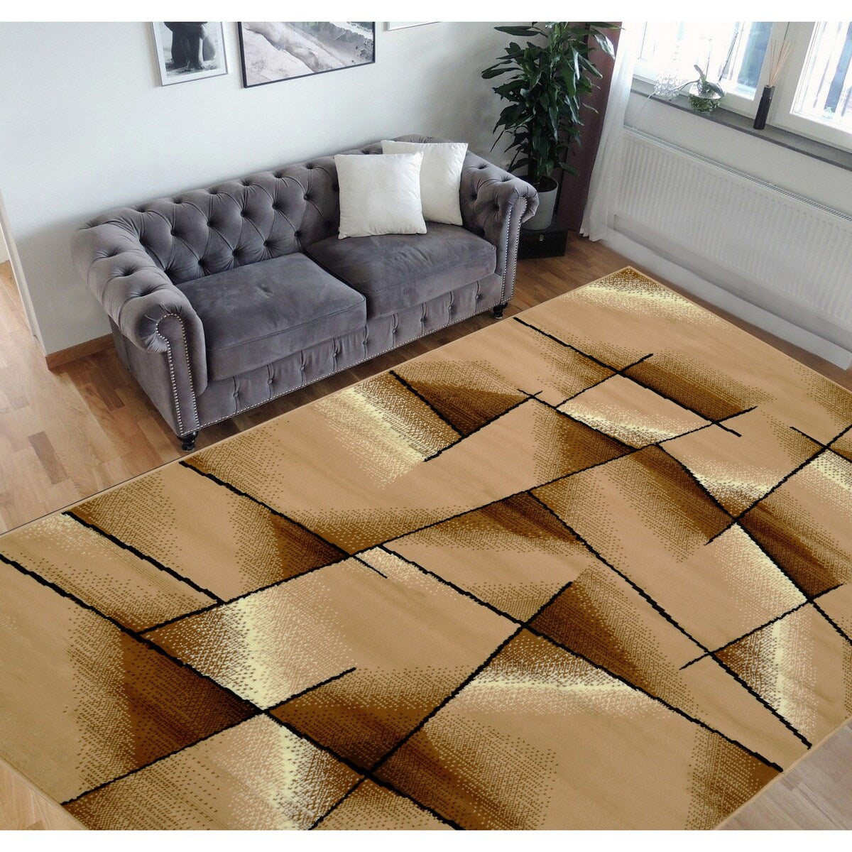 HR Square Pattern Area Rug Box Pattern Modern Carpet Comfy shed Free Stain Resistant