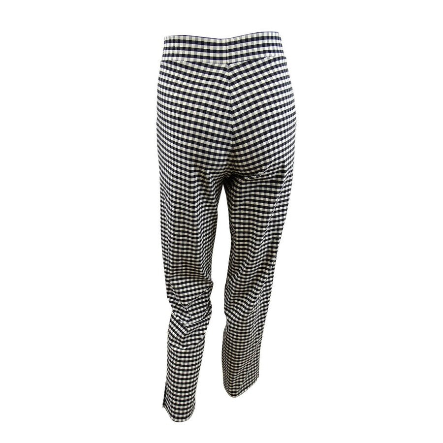 HUE Women's Temp Tech Gingham-Print Trouser Leggings (S, Black/White)