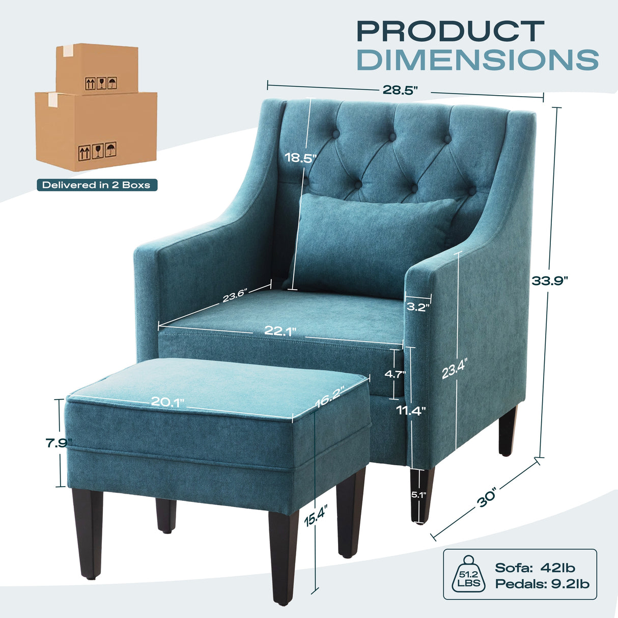 HUIMO Arm Chair Comfy Club Chair with Ottoman and Pillow