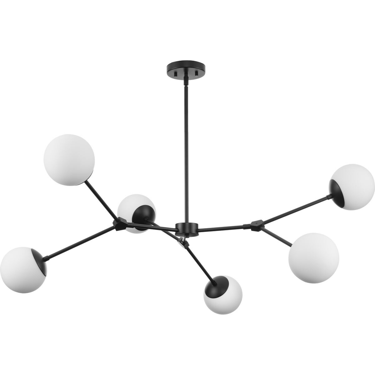 Haas Collection Six-Light Matte Black Mid-Century Modern Chandelier - 50 in x 50 in x 5.87 in