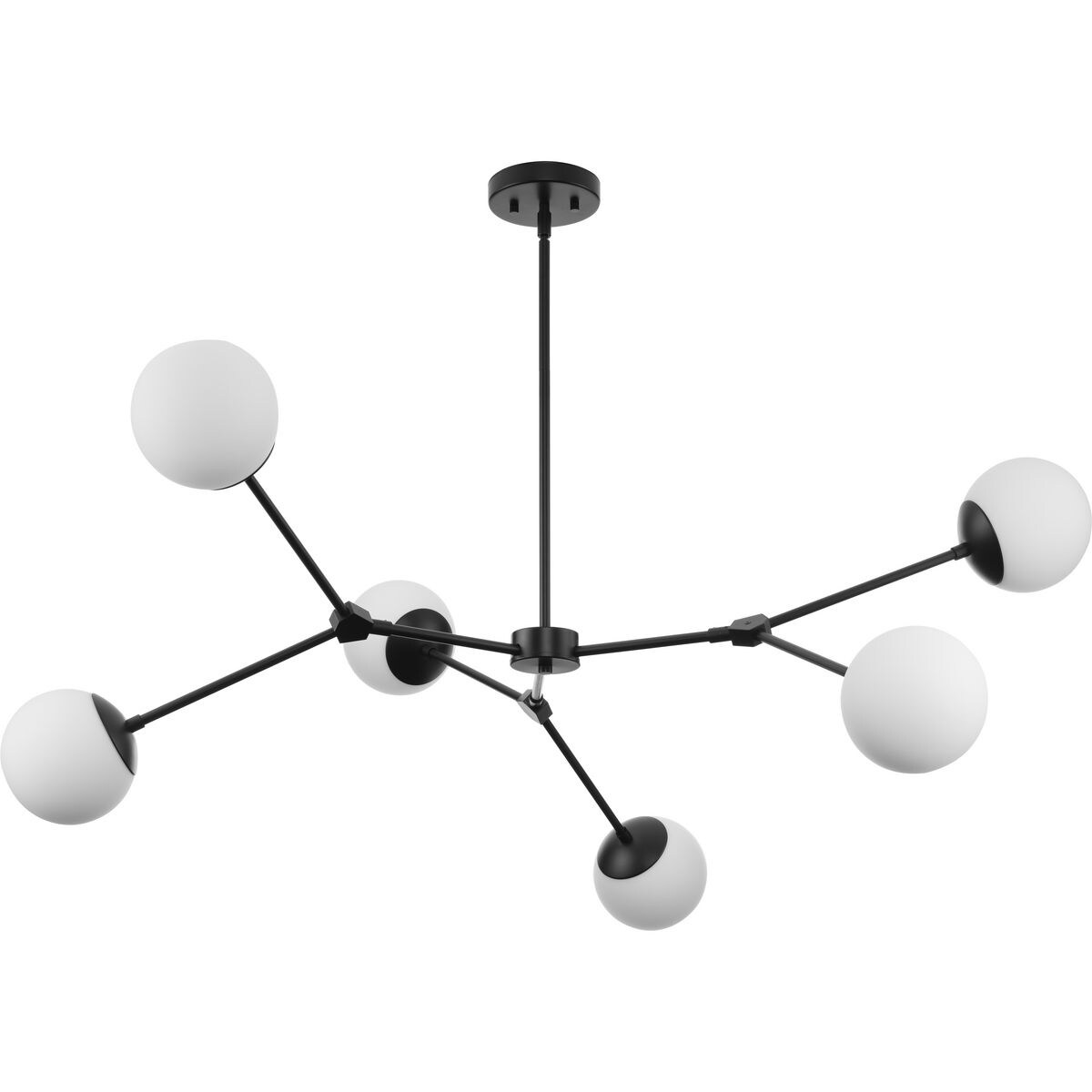 Haas Collection Six-Light Matte Black Mid-Century Modern Chandelier - 50 in x 50 in x 5.87 in