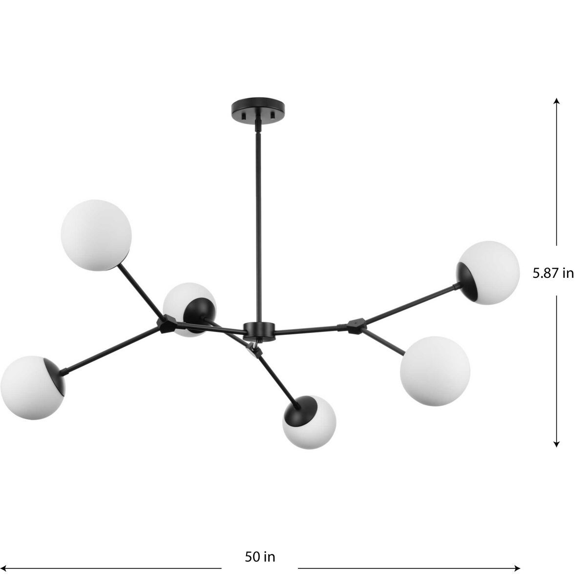 Haas Collection Six-Light Matte Black Mid-Century Modern Chandelier - 50 in x 50 in x 5.87 in