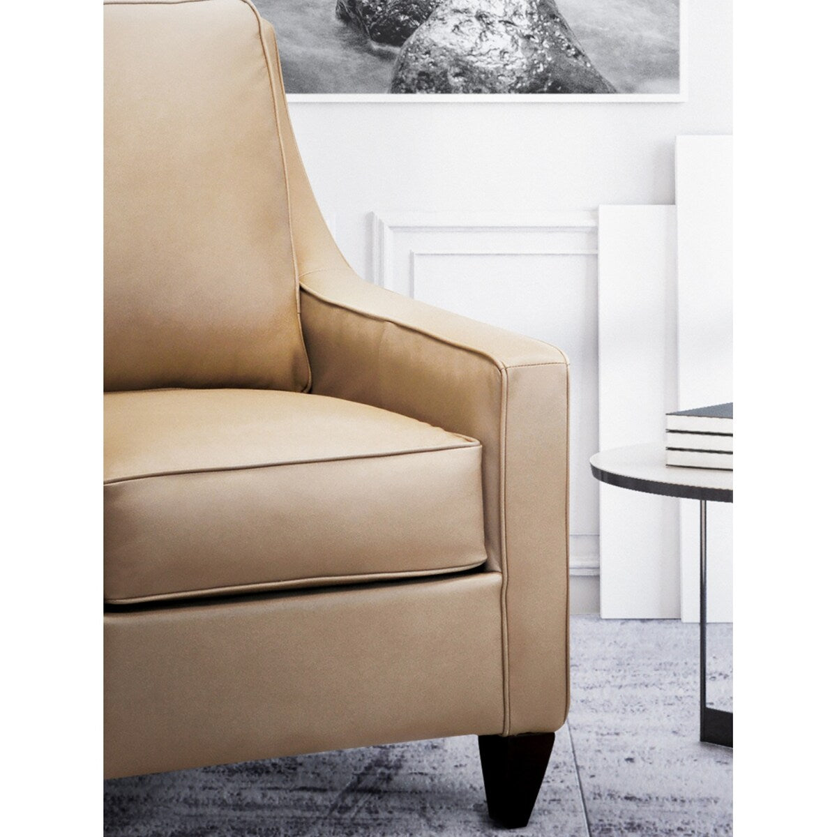 Hackney Light Beige Top Grain Leather Accent Chair