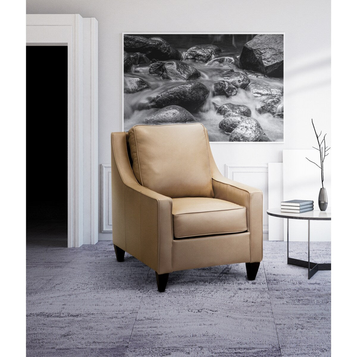 Hackney Light Beige Top Grain Leather Accent Chair