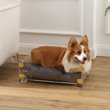 Haines 21.5" x 15.25" Small/Medium Modern Lucite Velvet Pet Bed with Washable Cushion, Dark Gray/Clear