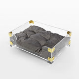 Haines 21.5" x 15.25" Small/Medium Modern Lucite Velvet Pet Bed with Washable Cushion, Dark Gray/Clear