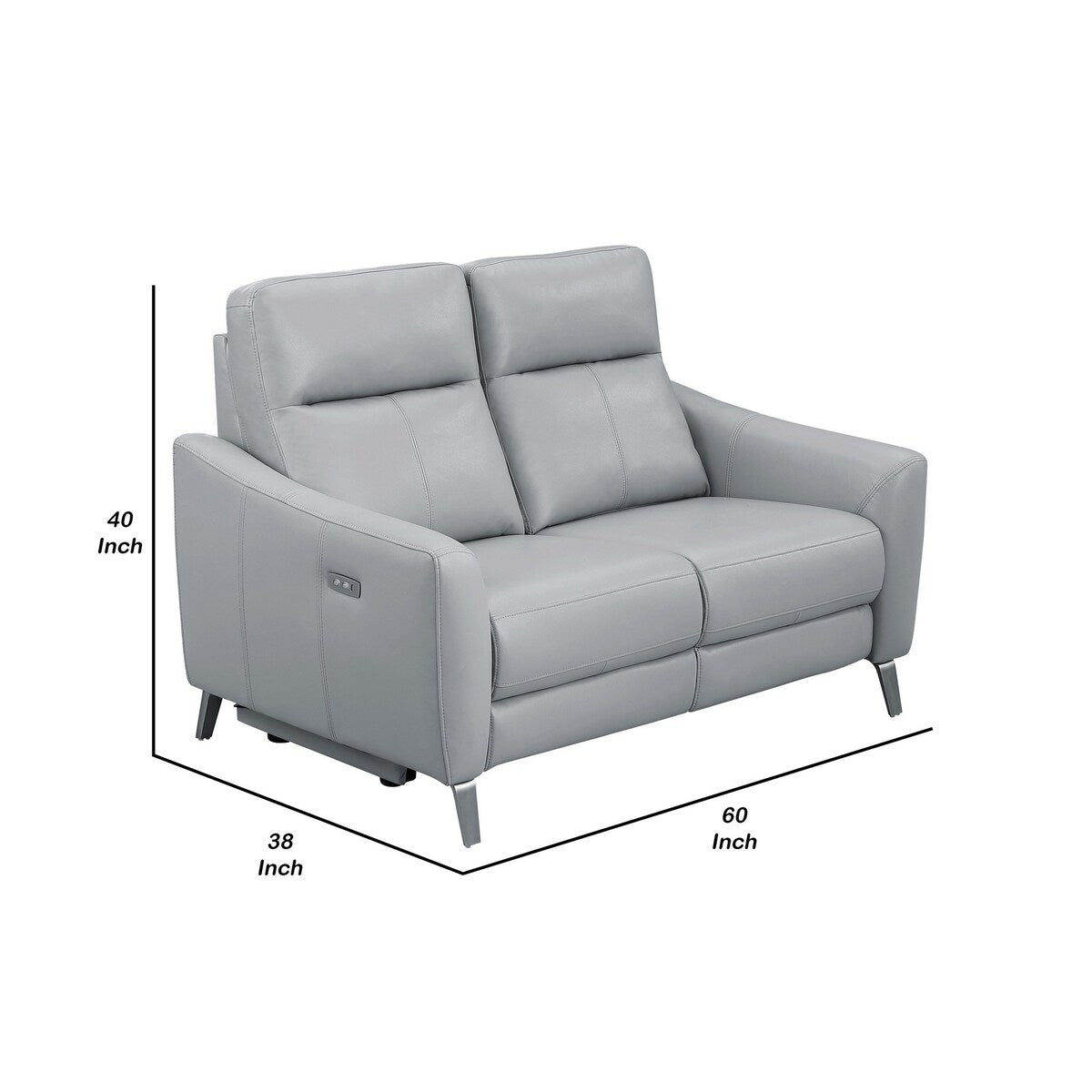 Hal 60 Inch Power Recliner Loveseat, Gel Foam, USB Port, Gray Faux Leather