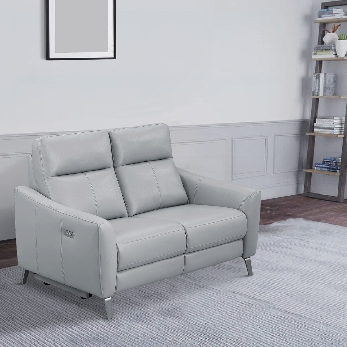 Hal 60 Inch Power Recliner Loveseat, Gel Foam, USB Port, Gray Faux Leather
