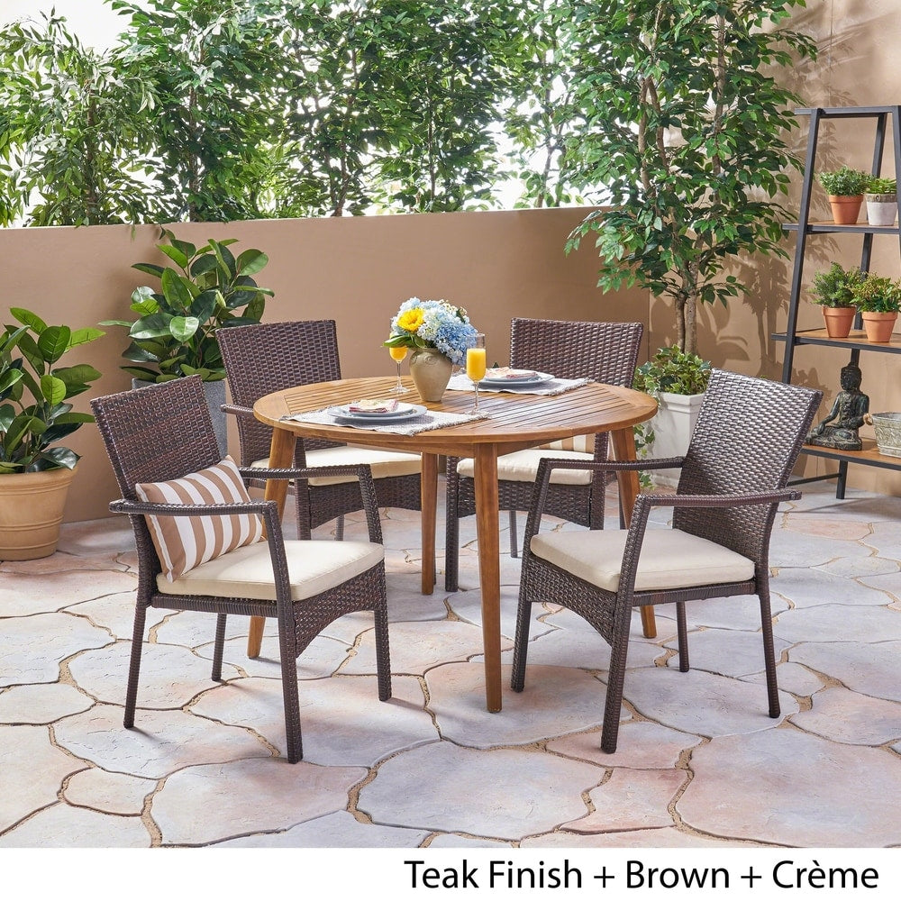 Haley Outdoor 5 Piece Wood and Wicker Dining Set by Christopher Knight Home