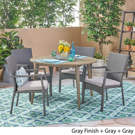 Haley Outdoor 5 Piece Wood and Wicker Dining Set by Christopher Knight Home