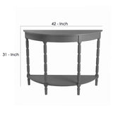 Half Moon Wooden Console Table with Open Shelf and Turned Legs, Light Gray