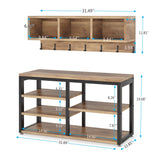 Hall Tree with 7 Hooks, Entryway bench with coat rack