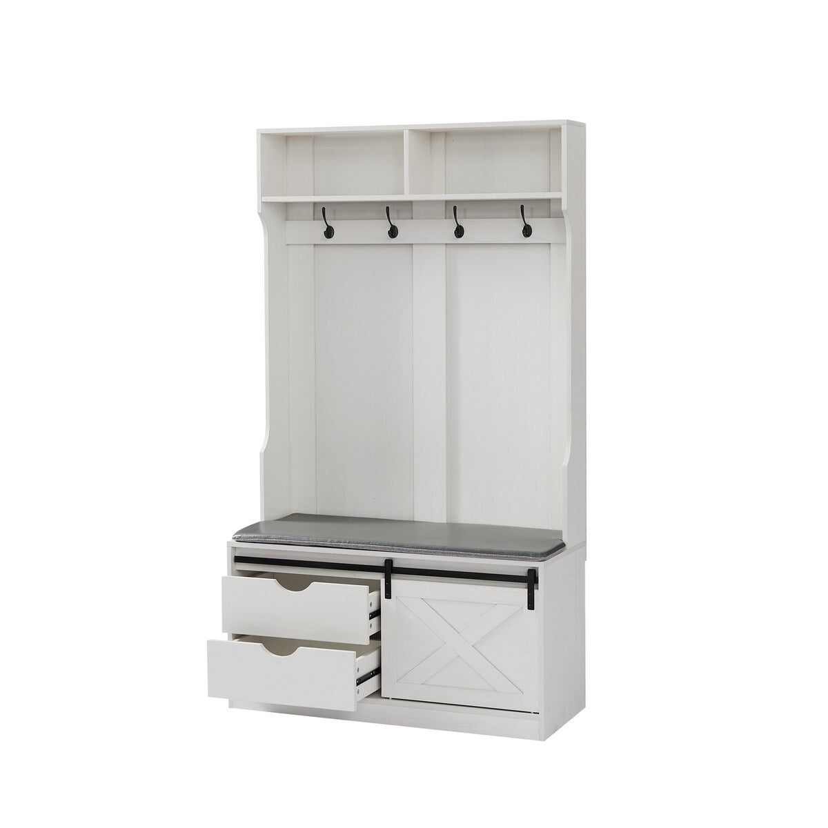 Hall Tree with Coat Rack, Bench, Drawers