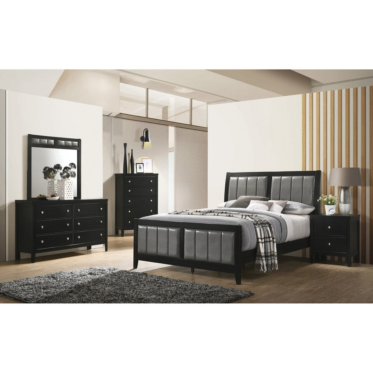 Halliday Black and Grey Upholstered Panel Bed