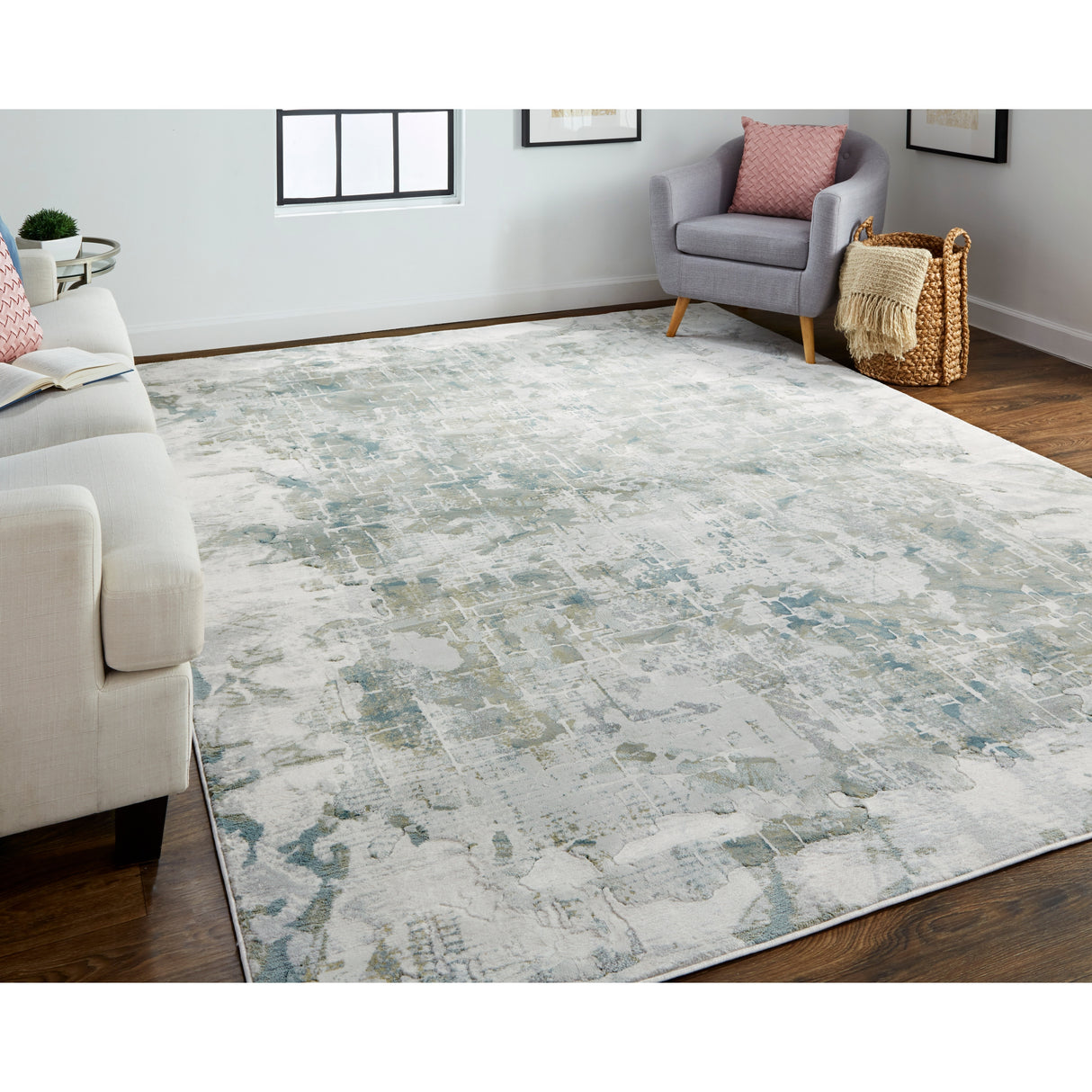 Halton Contemporary Marble Accent Rug, Silver Gray/Green