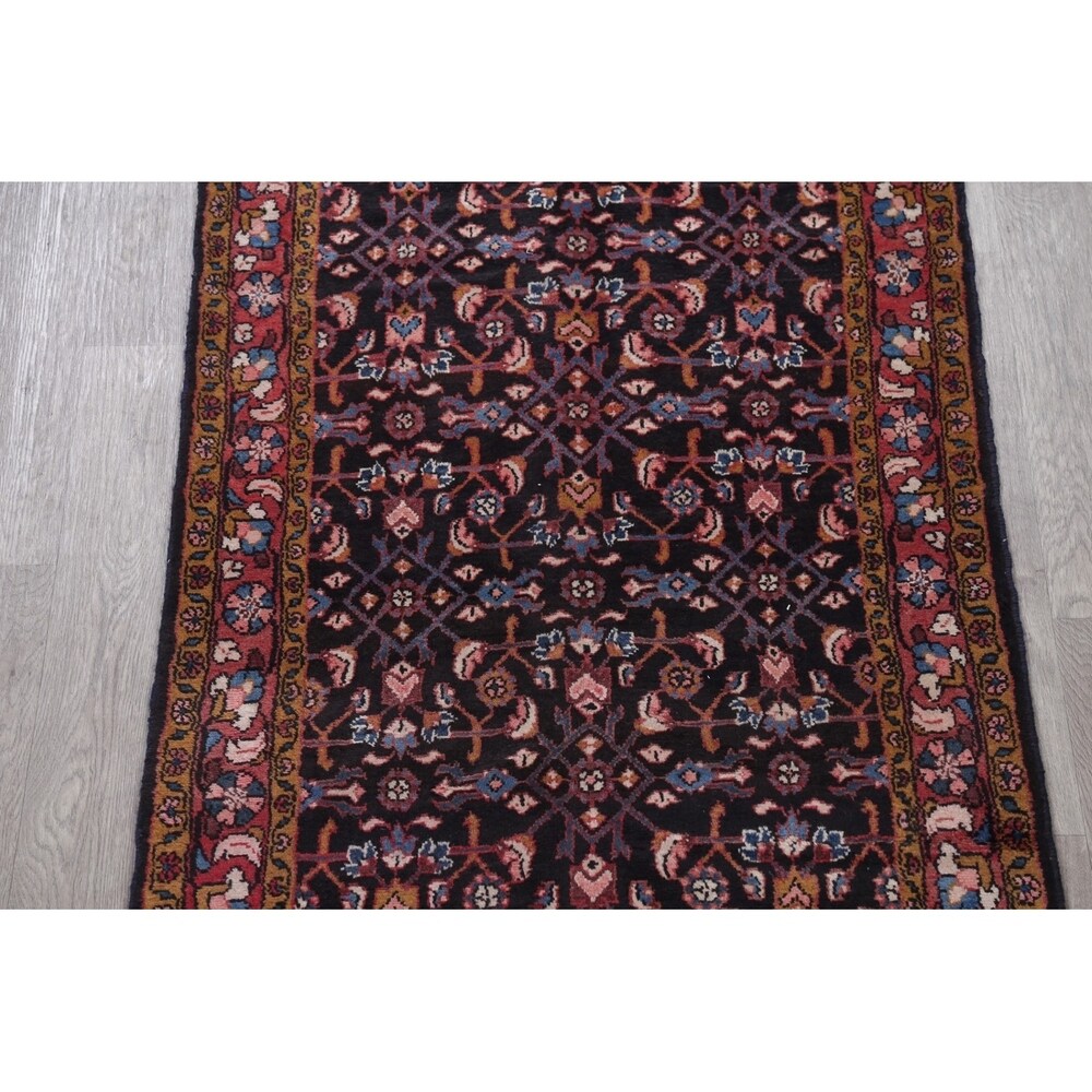 Hamedan All-Over Geometric Handmade Wool Persian Oriental Rug - 16'2" x 3'7" Runner
