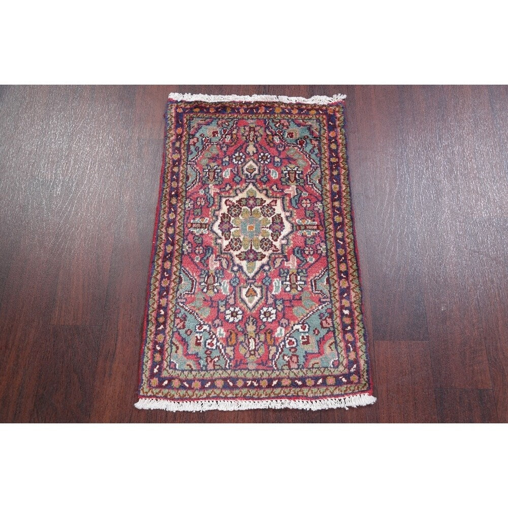 Hamedan Geometric Hand-Knotted Wool Persian Oriental Area Rug - 2'7" x 1'7"