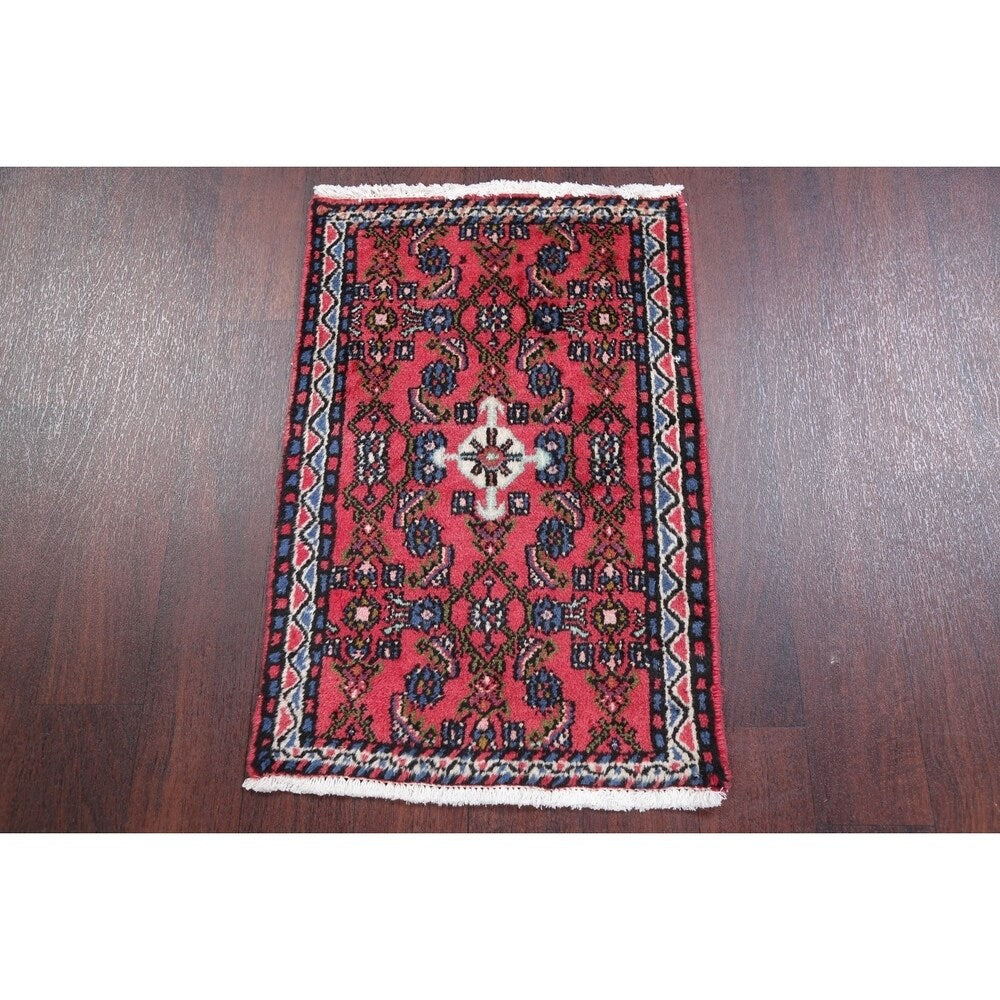 Hamedan Geometric Hand-Knotted Wool Persian Oriental Area Rug - 2'8" x 1'9"