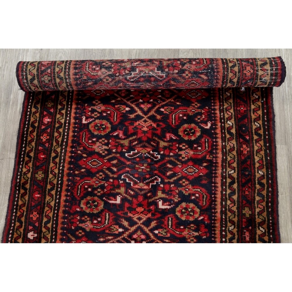 Hamedan Geometric Hand-Knotted Wool Persian Oriental Rug - 9'8" x 3'5" Runner