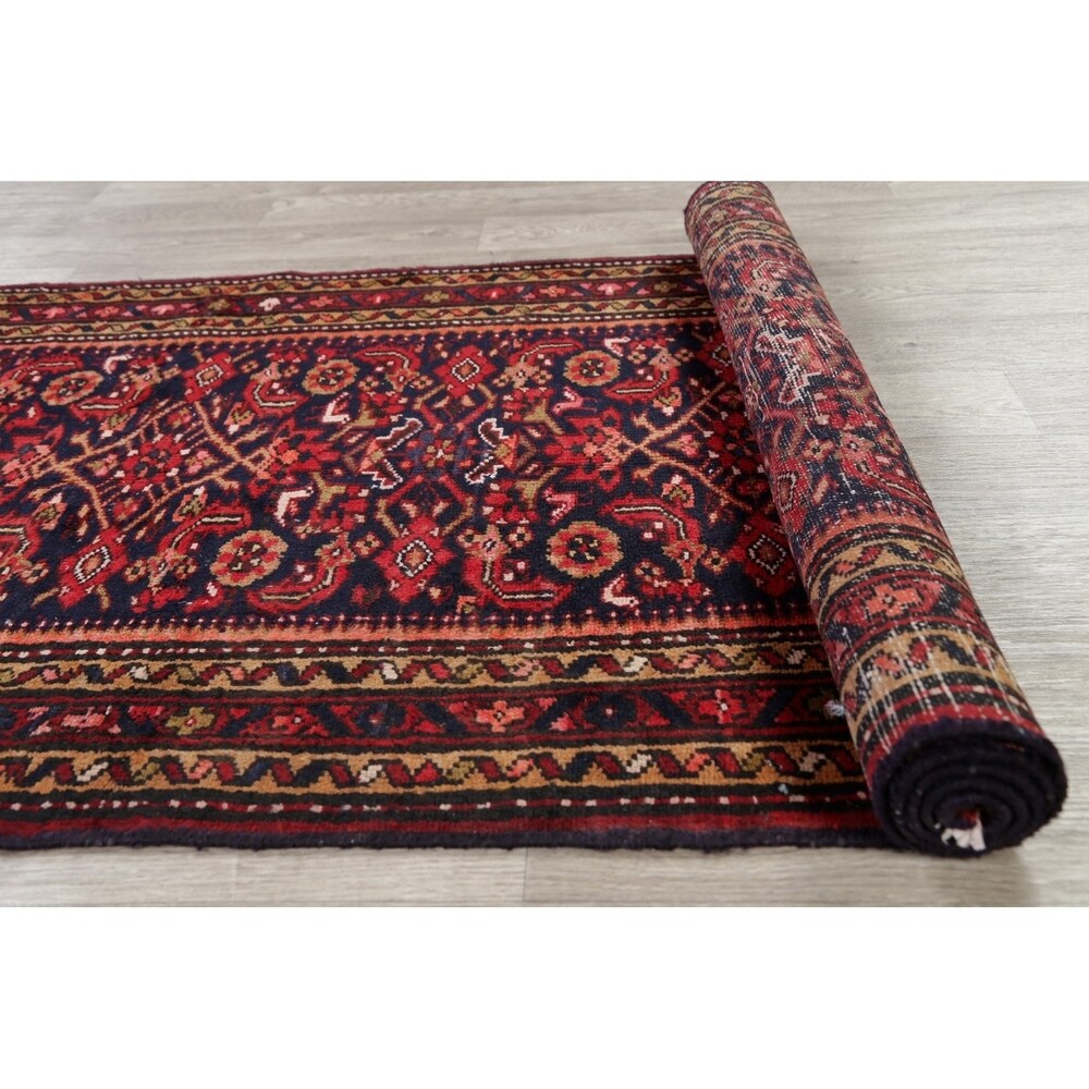 Hamedan Geometric Hand-Knotted Wool Persian Oriental Rug - 9'8" x 3'5" Runner