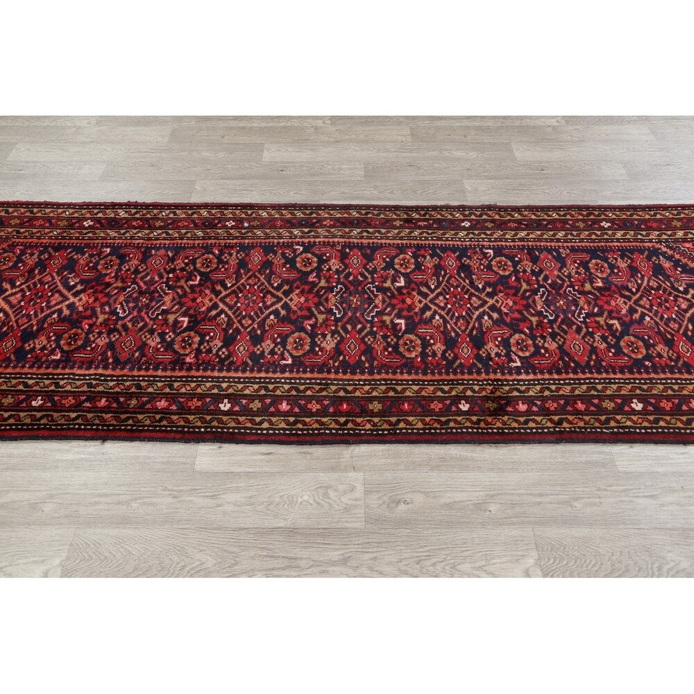 Hamedan Geometric Hand-Knotted Wool Persian Oriental Rug - 9'8" x 3'5" Runner