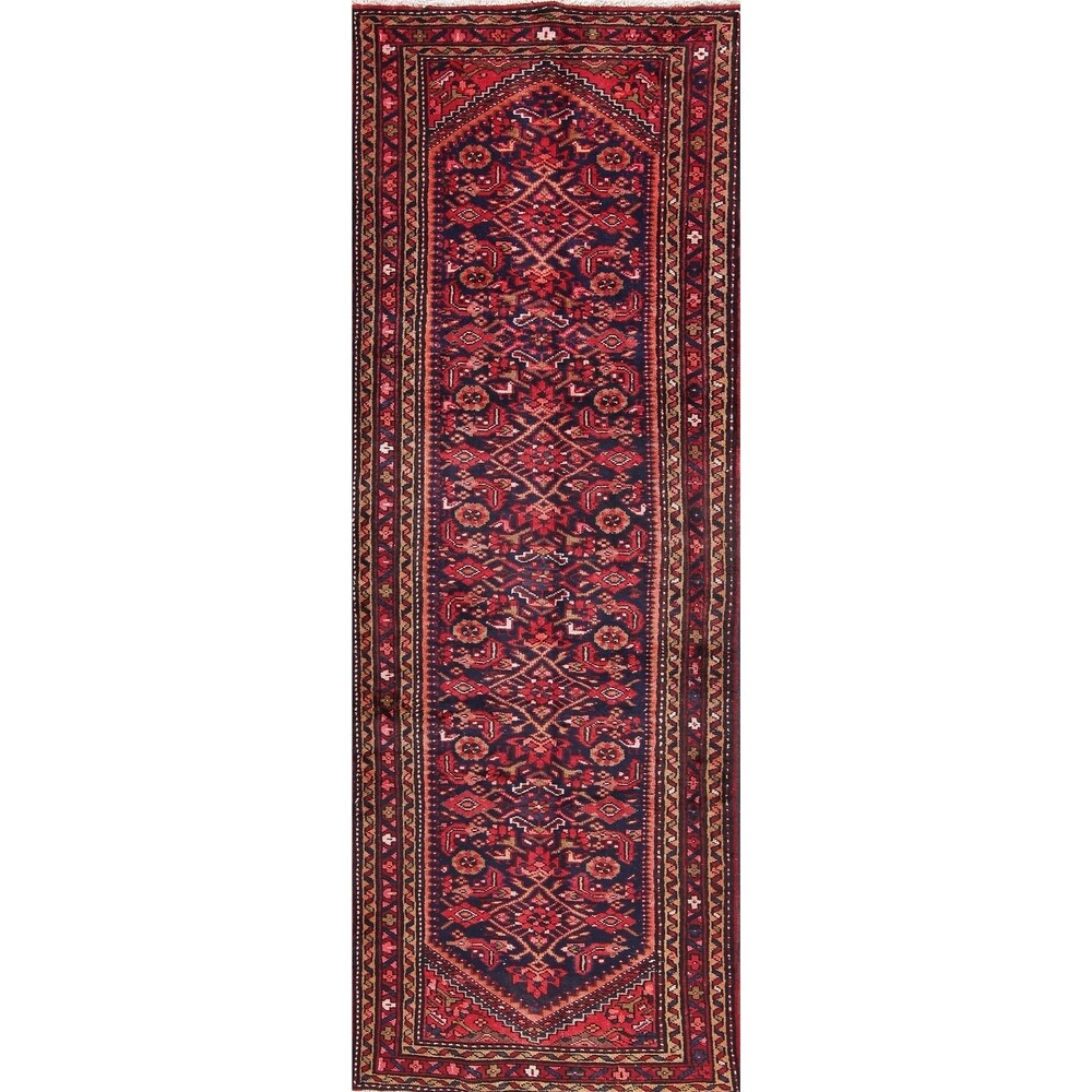 Hamedan Geometric Hand-Knotted Wool Persian Oriental Rug - 9'8" x 3'5" Runner