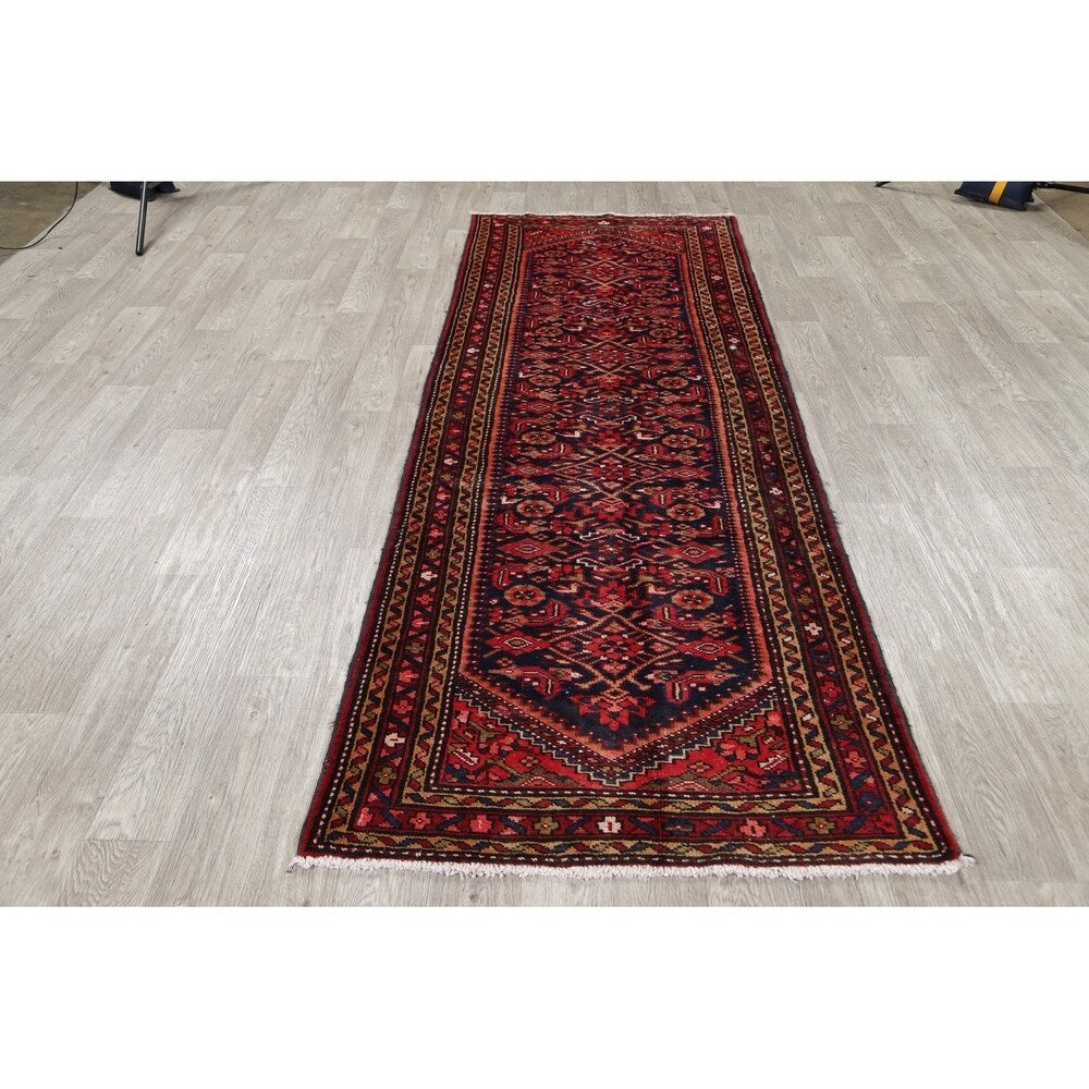 Hamedan Geometric Hand-Knotted Wool Persian Oriental Rug - 9'8" x 3'5" Runner