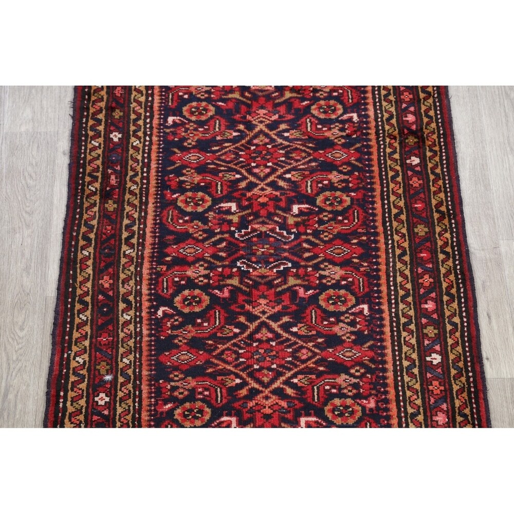 Hamedan Geometric Hand-Knotted Wool Persian Oriental Rug - 9'8" x 3'5" Runner