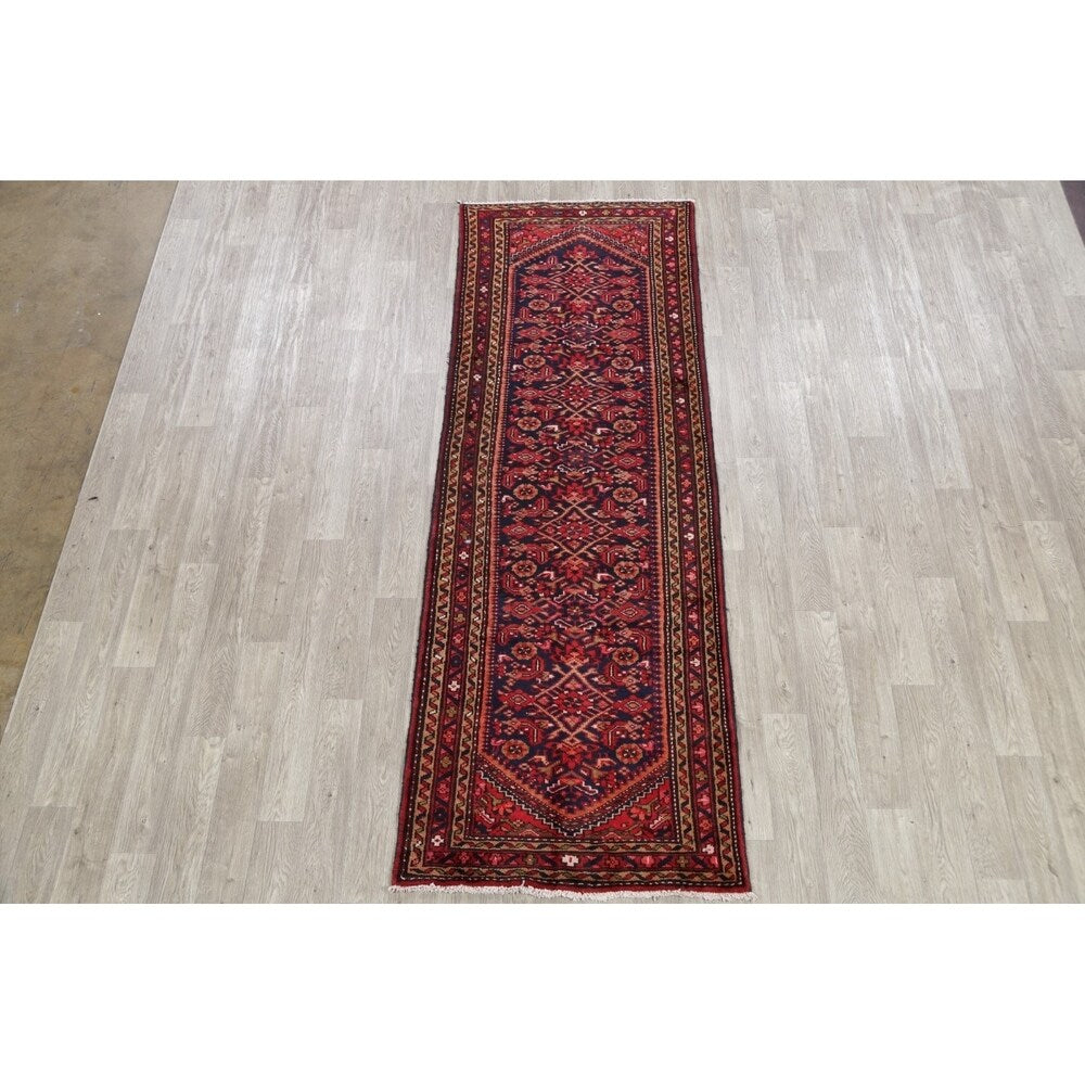 Hamedan Geometric Hand-Knotted Wool Persian Oriental Rug - 9'8" x 3'5" Runner