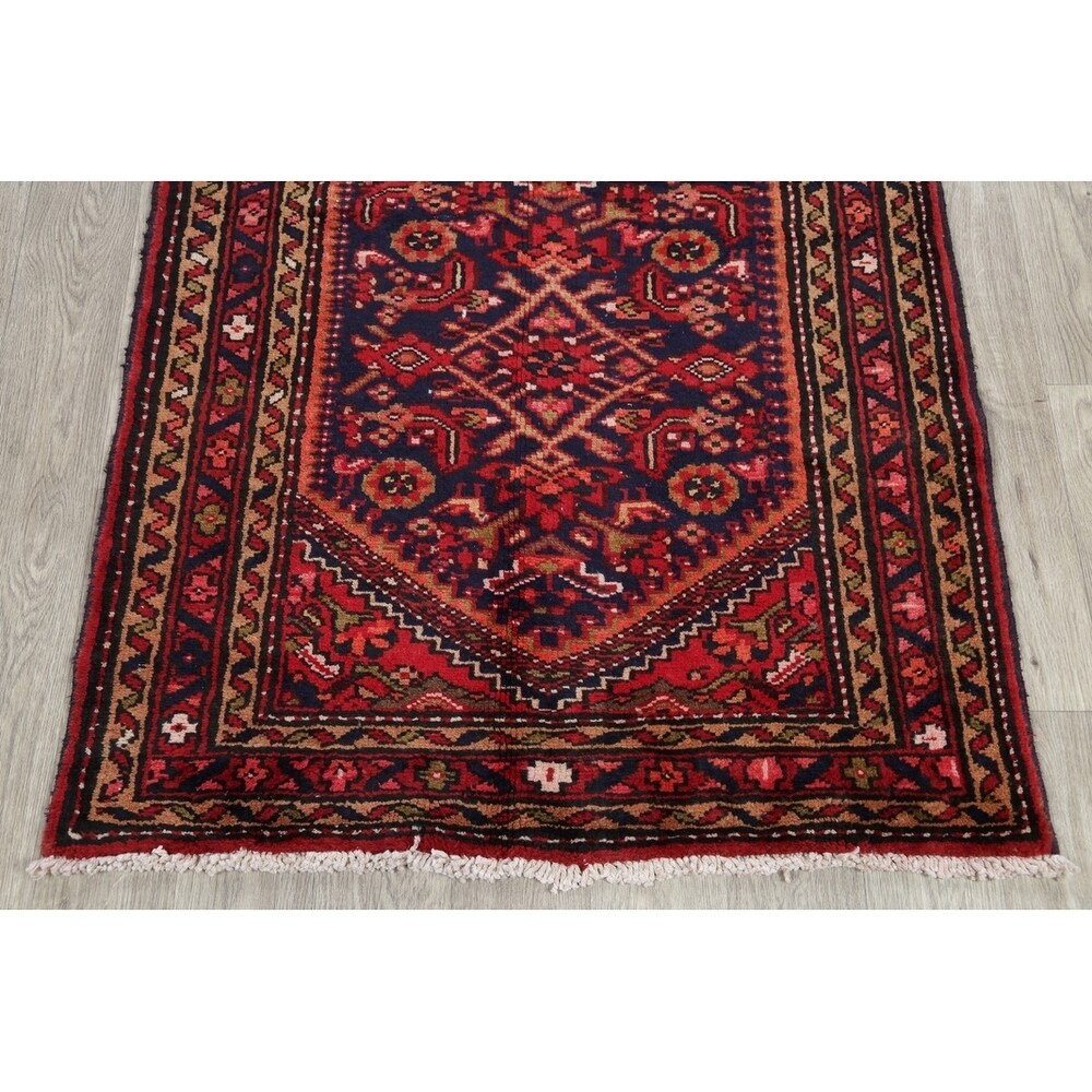 Hamedan Geometric Hand-Knotted Wool Persian Oriental Rug - 9'8" x 3'5" Runner