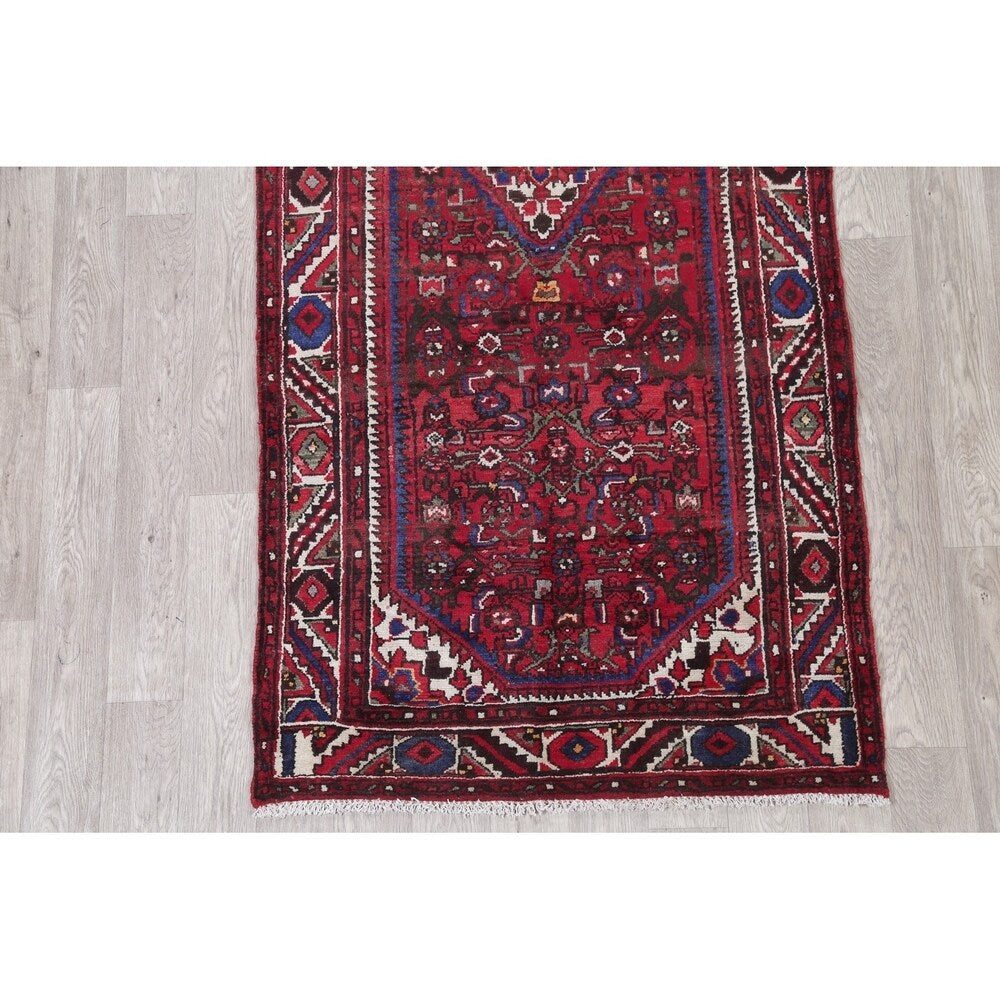 Hamedan Geometric Handmade Wool Persian Oriental Rug - 9'3" x 3'9" Runner
