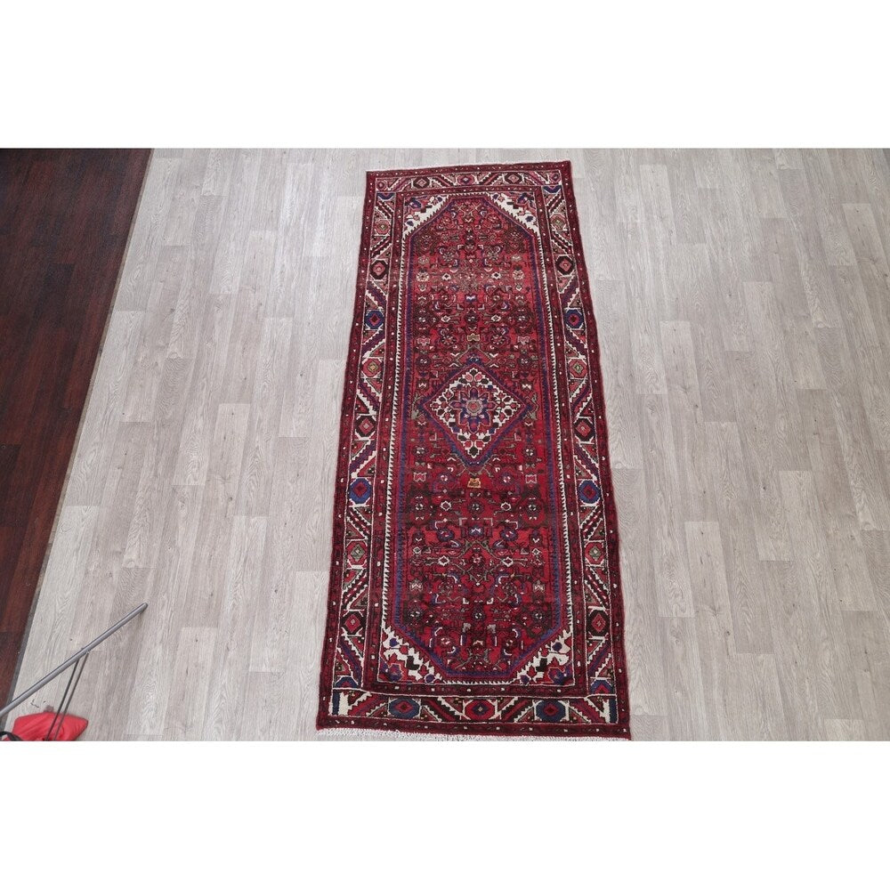 Hamedan Geometric Handmade Wool Persian Oriental Rug - 9'3" x 3'9" Runner