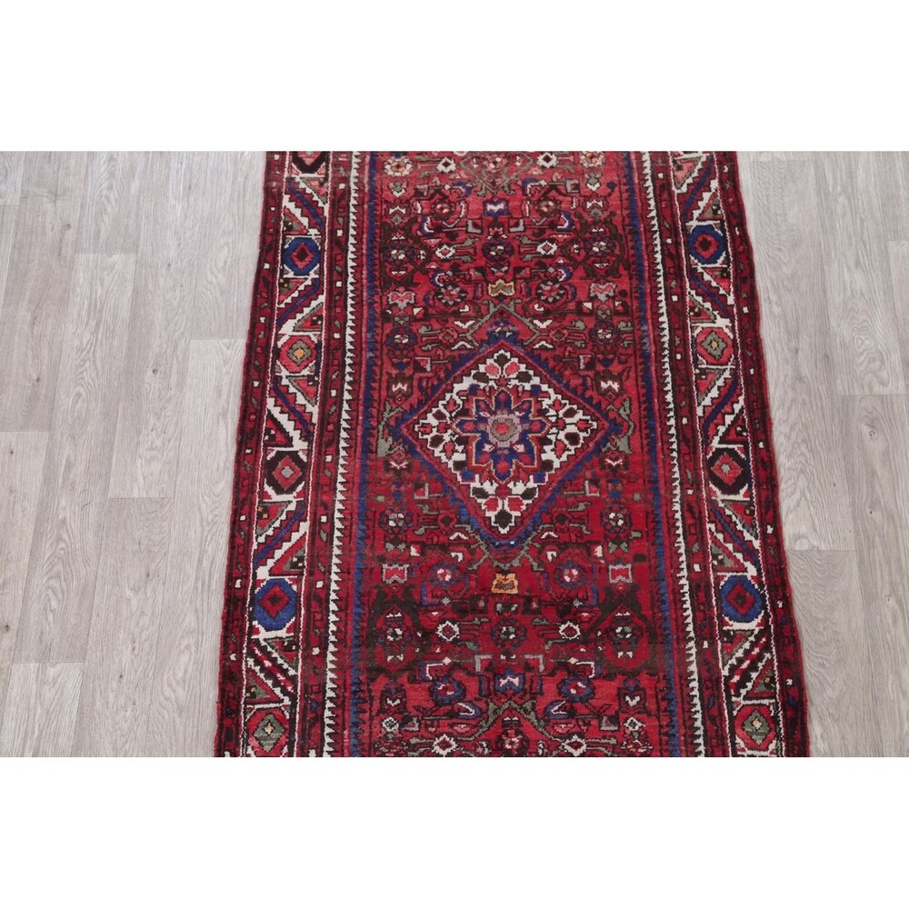 Hamedan Geometric Handmade Wool Persian Oriental Rug - 9'3" x 3'9" Runner