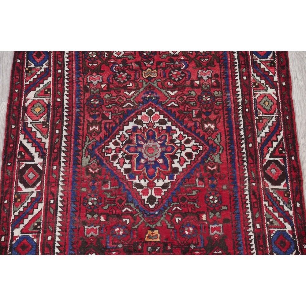 Hamedan Geometric Handmade Wool Persian Oriental Rug - 9'3" x 3'9" Runner