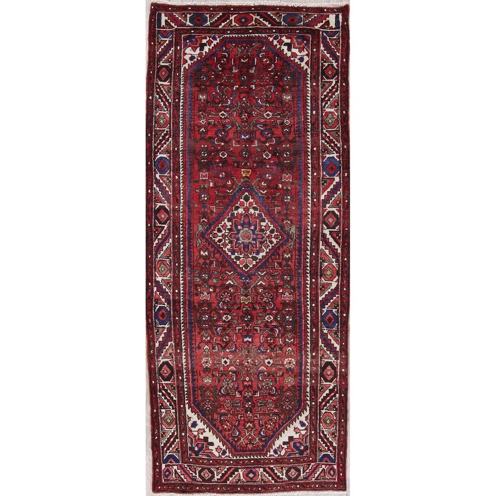 Hamedan Geometric Handmade Wool Persian Oriental Rug - 9'3" x 3'9" Runner