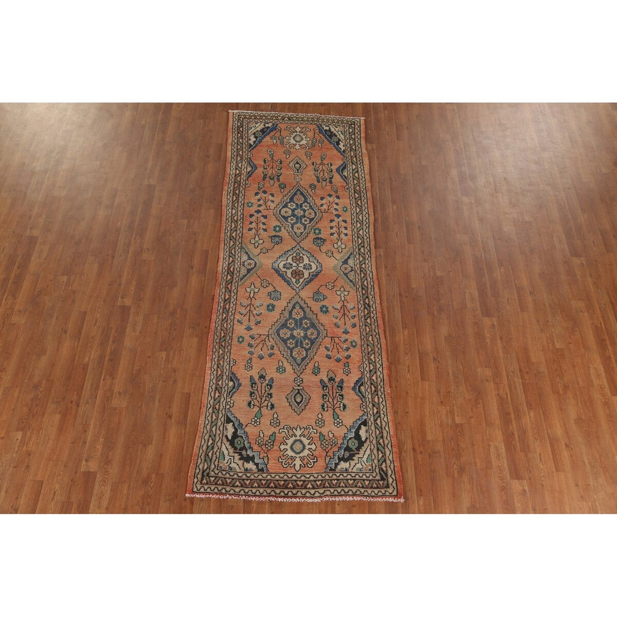 Hamedan Persian Vintage Runner Rug Hand-Knotted Wool Carpet - 3'4"x 9'8"