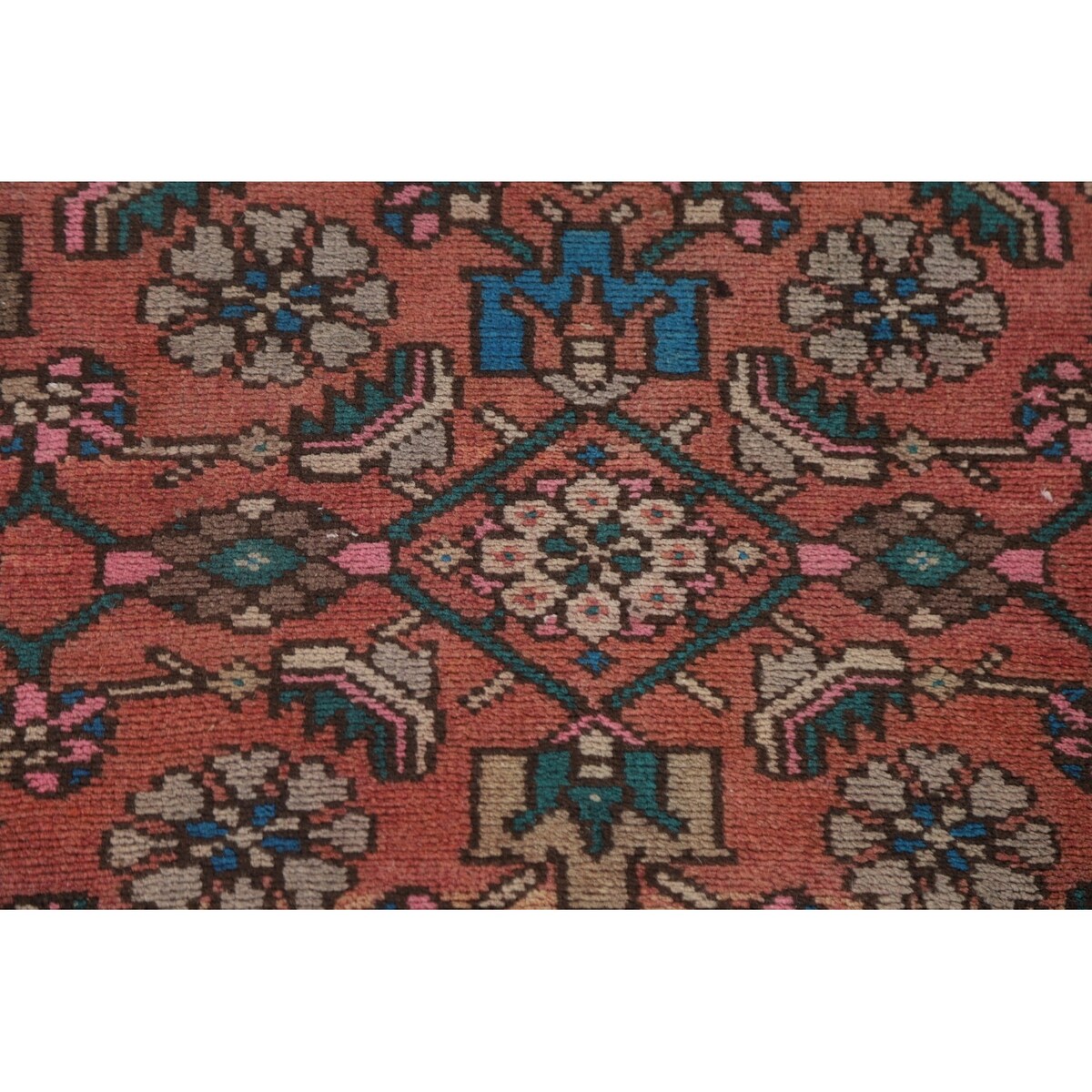 Hamedan Persian Vintage Runner Rug Handmade Geometric Wool Carpet - 3'3" x 9'9"