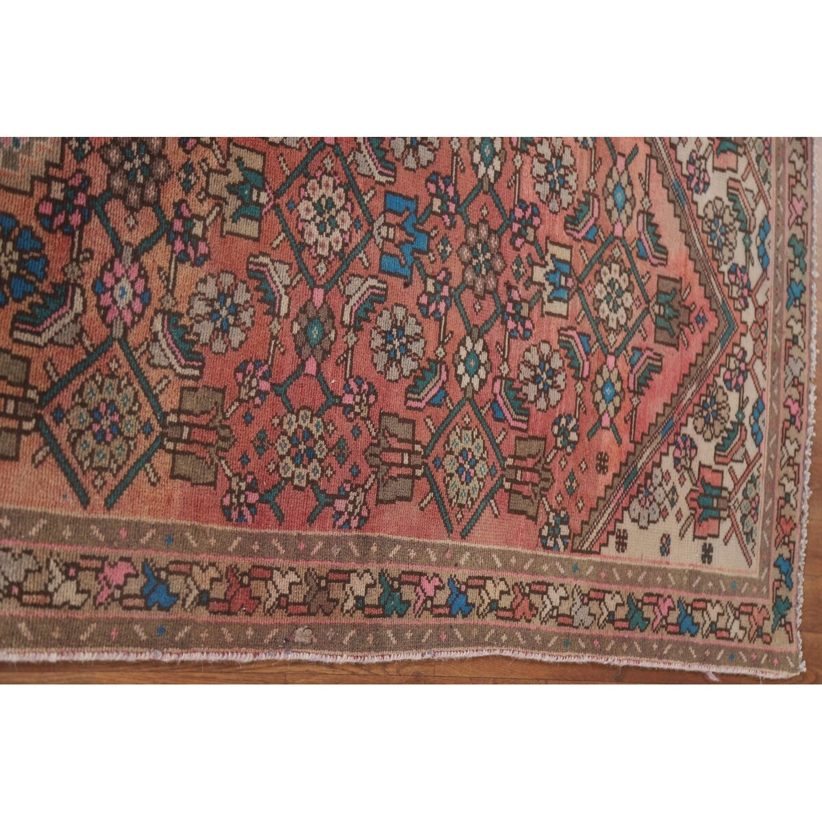 Hamedan Persian Vintage Runner Rug Handmade Geometric Wool Carpet - 3'3" x 9'9"