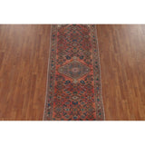Hamedan Persian Vintage Runner Rug Handmade Geometric Wool Carpet - 3'3" x 9'9"