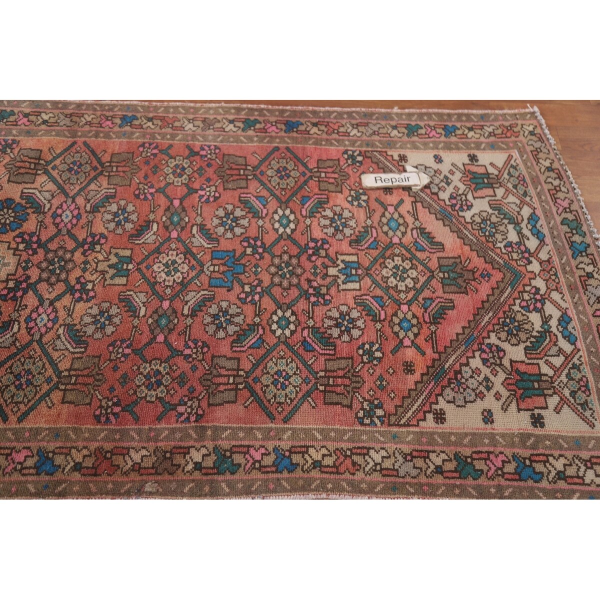 Hamedan Persian Vintage Runner Rug Handmade Geometric Wool Carpet - 3'3" x 9'9"