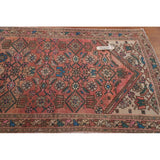 Hamedan Persian Vintage Runner Rug Handmade Geometric Wool Carpet - 3'3" x 9'9"