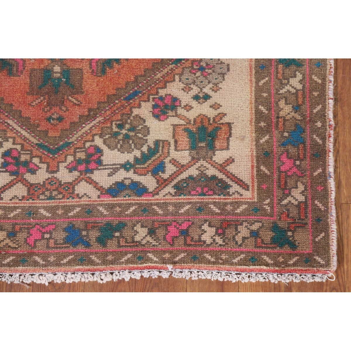 Hamedan Persian Vintage Runner Rug Handmade Geometric Wool Carpet - 3'3" x 9'9"