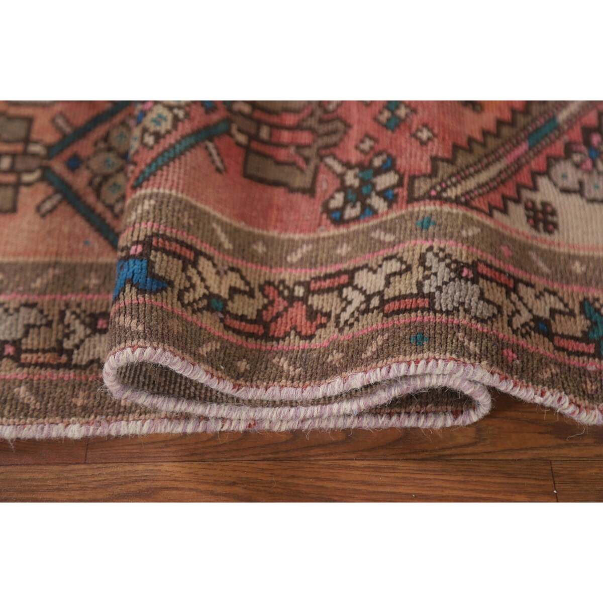 Hamedan Persian Vintage Runner Rug Handmade Geometric Wool Carpet - 3'3" x 9'9"