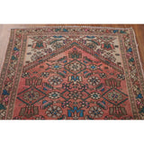 Hamedan Persian Vintage Runner Rug Handmade Geometric Wool Carpet - 3'3" x 9'9"