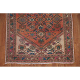 Hamedan Persian Vintage Runner Rug Handmade Geometric Wool Carpet - 3'3" x 9'9"