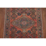Hamedan Persian Vintage Runner Rug Handmade Geometric Wool Carpet - 3'3" x 9'9"