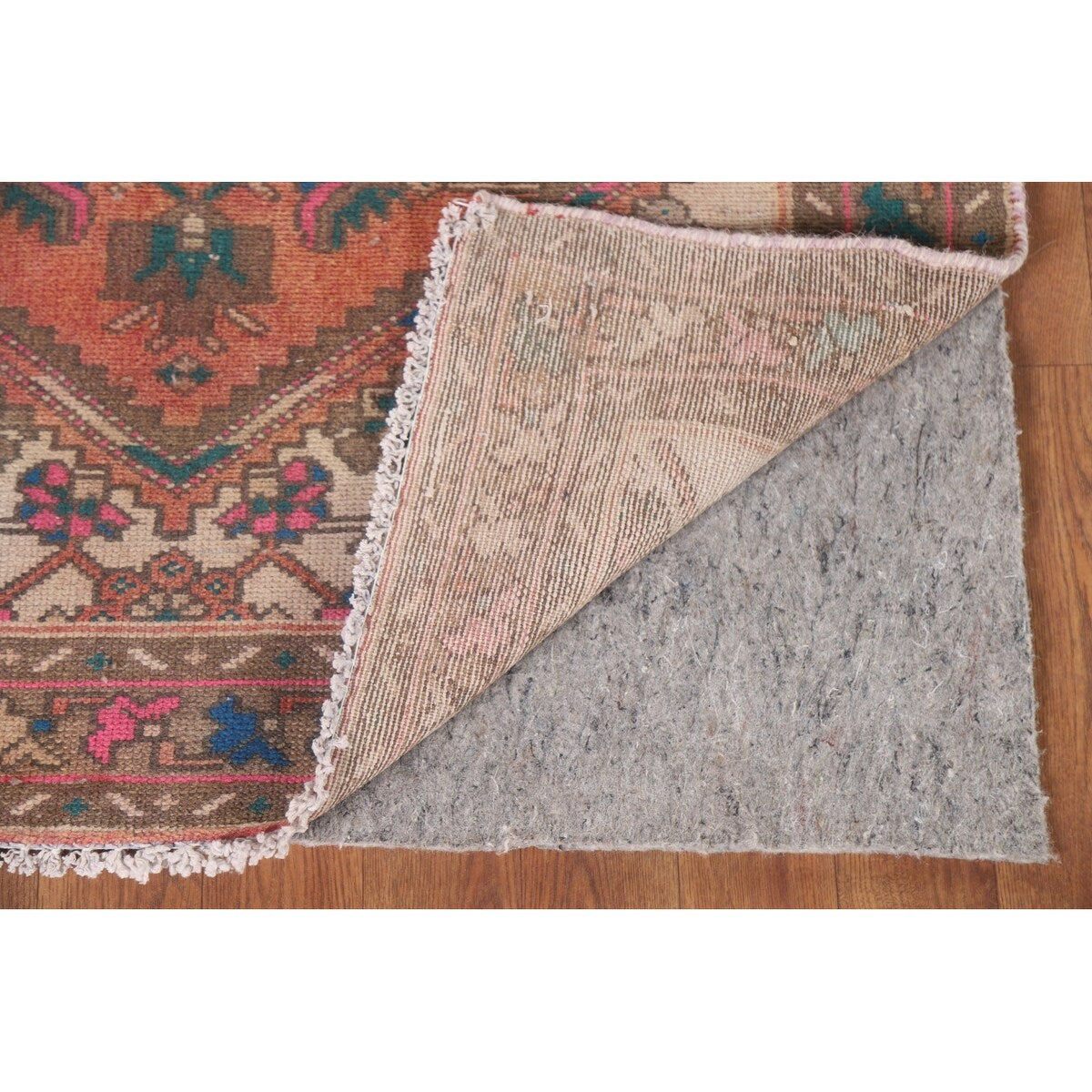 Hamedan Persian Vintage Runner Rug Handmade Geometric Wool Carpet - 3'3" x 9'9"